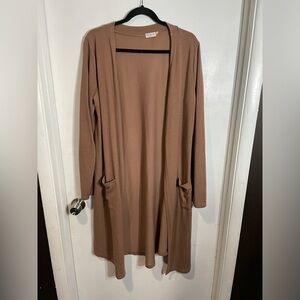 Kancystore Tan Taupe Pocketed Long Slit Cardigan Jacket Large